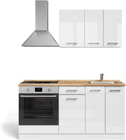 Cucina completa R-Line, Bianco lucido/bianco, 160 cm con base forno e lavello senza PT