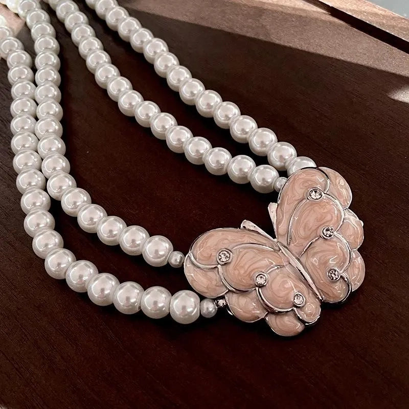 Collana di perle e farfalle fatta a mano con perline - Lunghezza regolabile