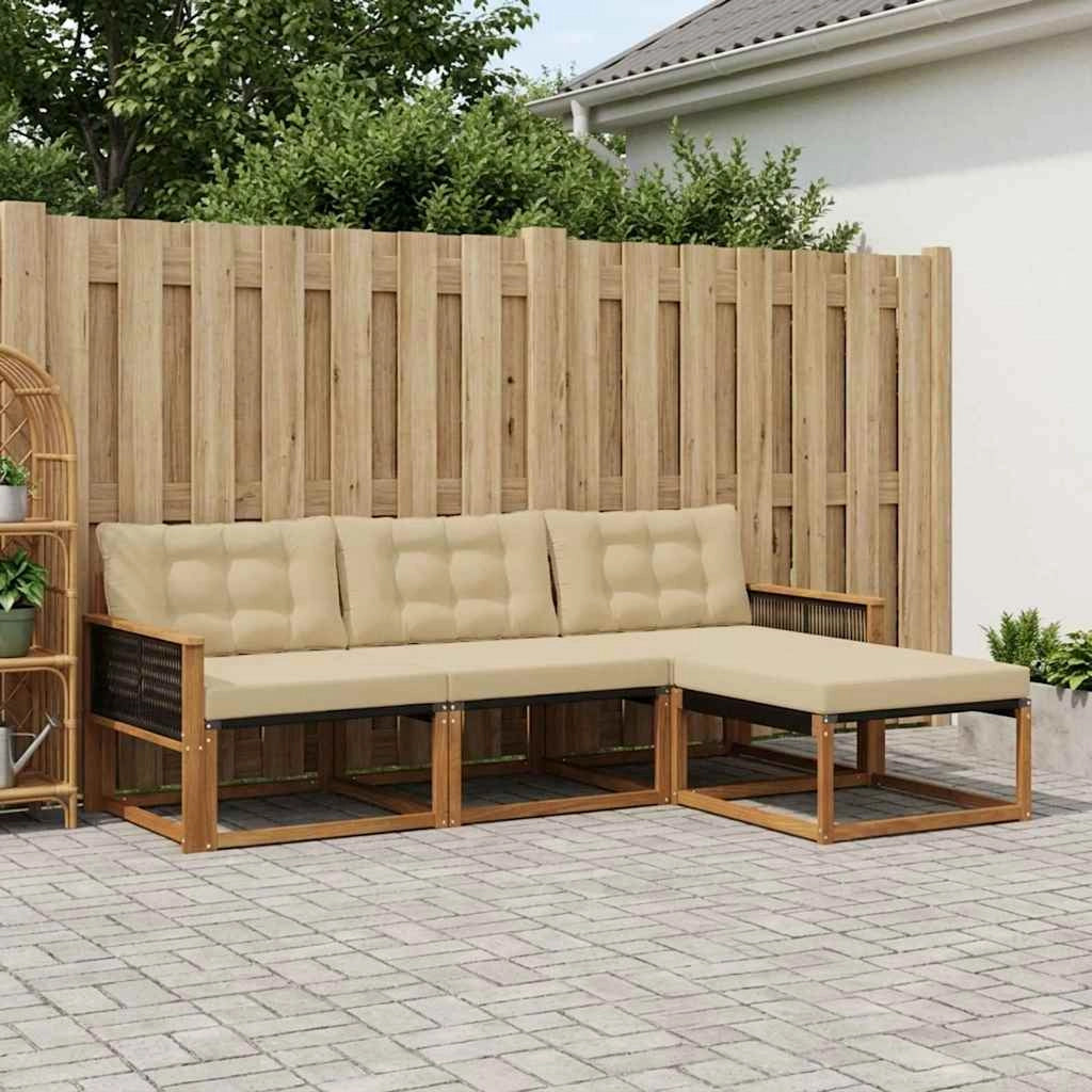 Set di divani da esterno 4 pz Naturale e Beige 3381345
