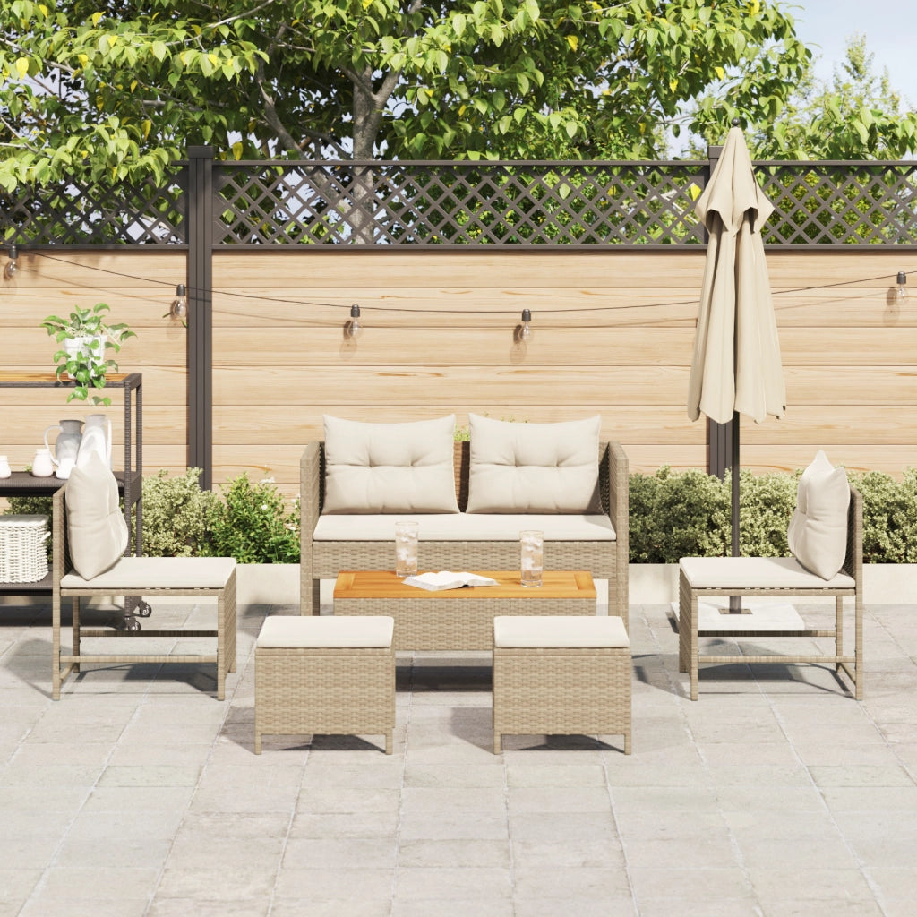 Set Divano da Esterno Beige e Panna Rattan e Tessuto Medio