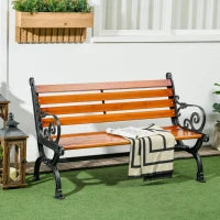 Panchina da Giardino 2 Posti in Alluminio e Legno a Doghe con Braccioli, 120x64x79cm, Teak