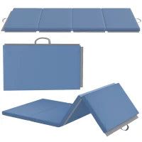 Tappetino fitness pieghevole in 4 con maniglie e rivestimento sintetico 180 x 80 x 5 cm Blu chiaro