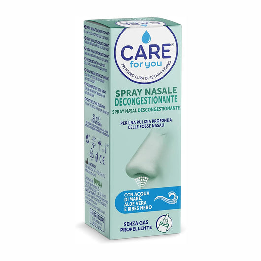 CARE For You Spray Nasale Decongestionante, Lavaggio Nasale per una Pulizia Profonda delle Fosse Nasali, Efficace per Raffreddori e Sinusiti, Soluzione Ipertonica, 20ml