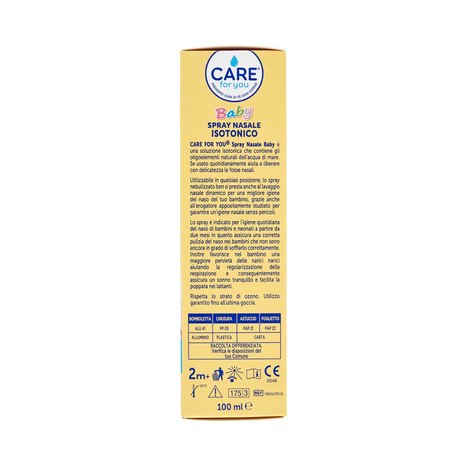 CARE for You Spray Nasale Baby, per la Pulizia Quotidiana del Naso, Indicato per Bambini e Neonati, 100ml