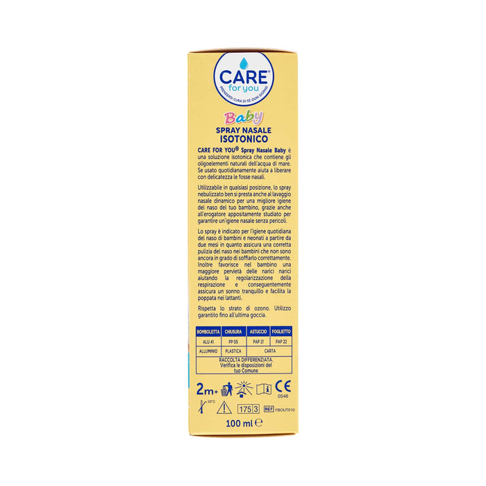 CARE for You Spray Nasale Baby, per la Pulizia Quotidiana del Naso, Indicato per Bambini e Neonati, 100ml