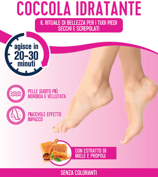 Maschera Piedi Coccola Idratante o Rinfrescante, Effetto Impacco, Pelle Morbida e Vellutata o Sollievo per Piedi Stanchi e Pesanti, Podovis