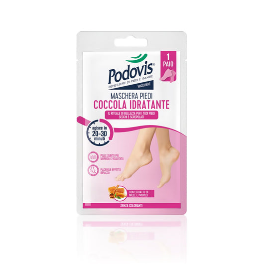 Maschera Piedi Coccola Idratante o Rinfrescante, Effetto Impacco, Pelle Morbida e Vellutata o Sollievo per Piedi Stanchi e Pesanti, Podovis