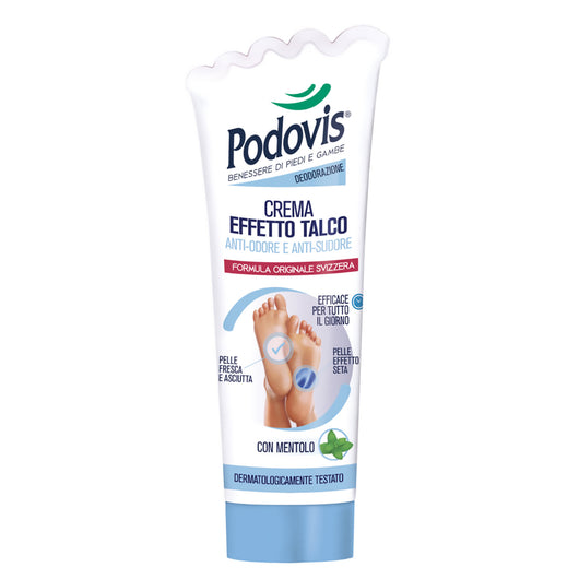 Crema Effetto Talco, Crema Piedi Antiodore, Assorbe il Sudore, Previene la Formazione dei Cattivi Odori, Proprietà Idratanti, Sensazione di Freschezza, 100ml, Podovis