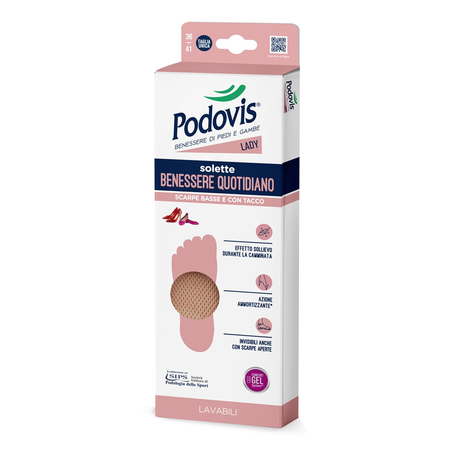 Solette Benessere Quotidiano in Gel di Silice, Solette per Tacchi, Azione Ammortizzante, Camminata Confortevole, Invisibili e Aderenti, 36-41, Podovis