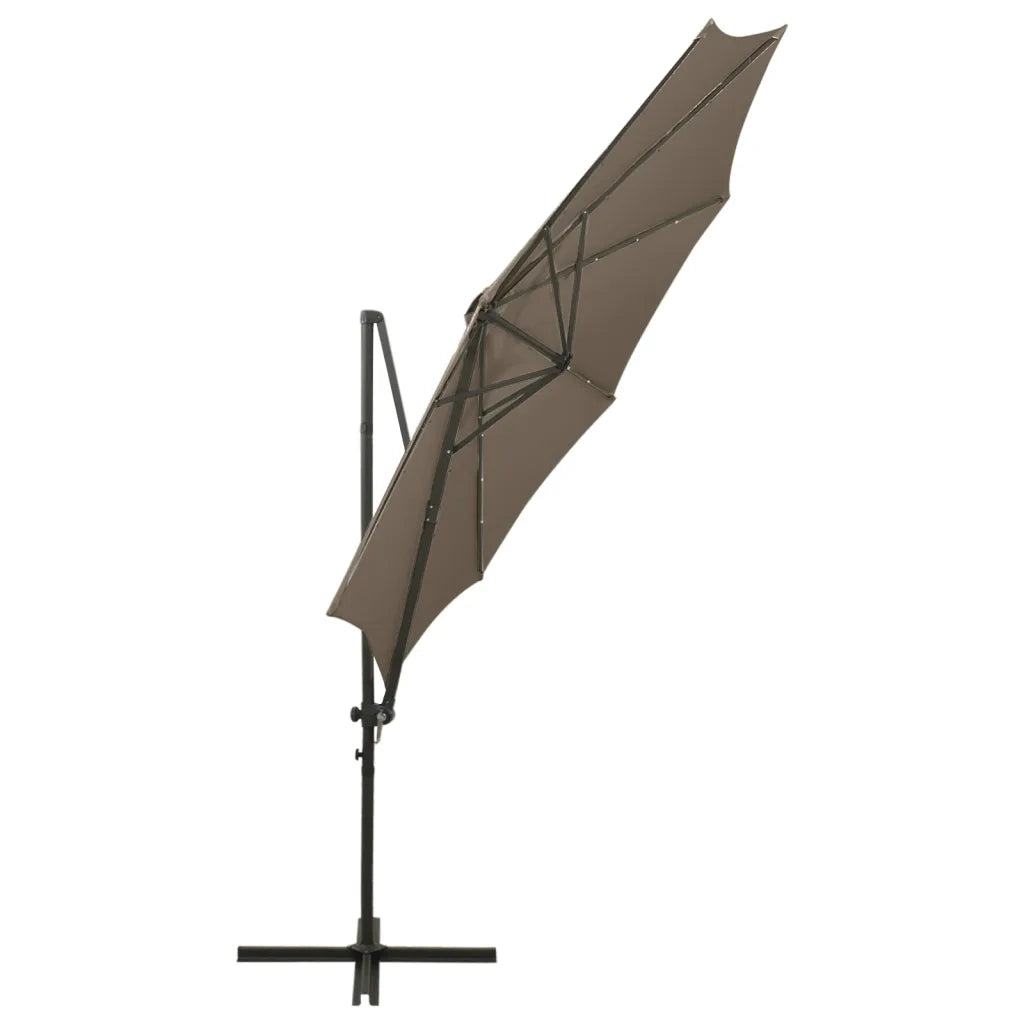 Ombrellone a Sbalzo con Palo e Luci a LED-Ombrello da giardino Tortora 300 cm