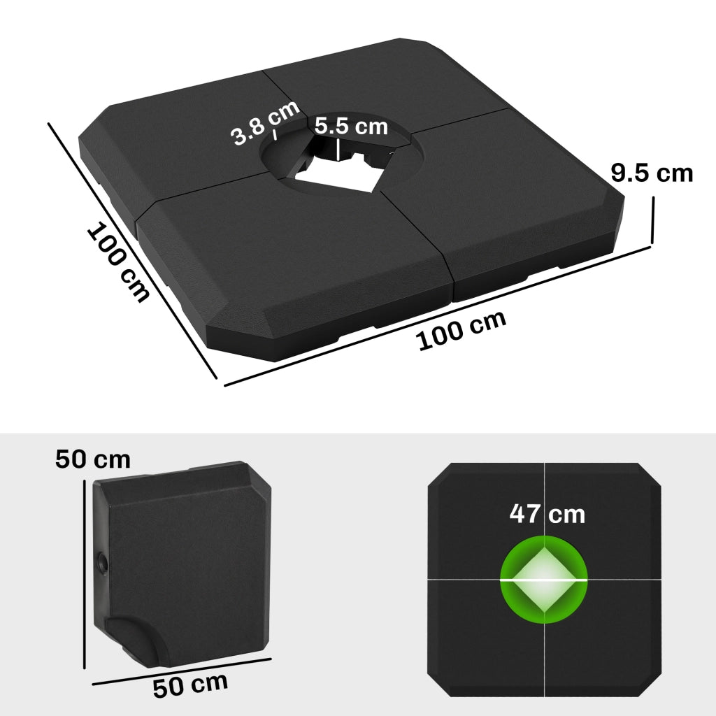 Base per Ombrellone a Braccio da 4 Pezzi Riempibile con Acqua o Sabbia per Basi a Croce da 100x100cm, Nero