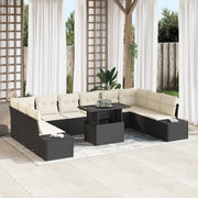 Set da Giardino in Rattan Nero con Cuscini - 11 Pezzi