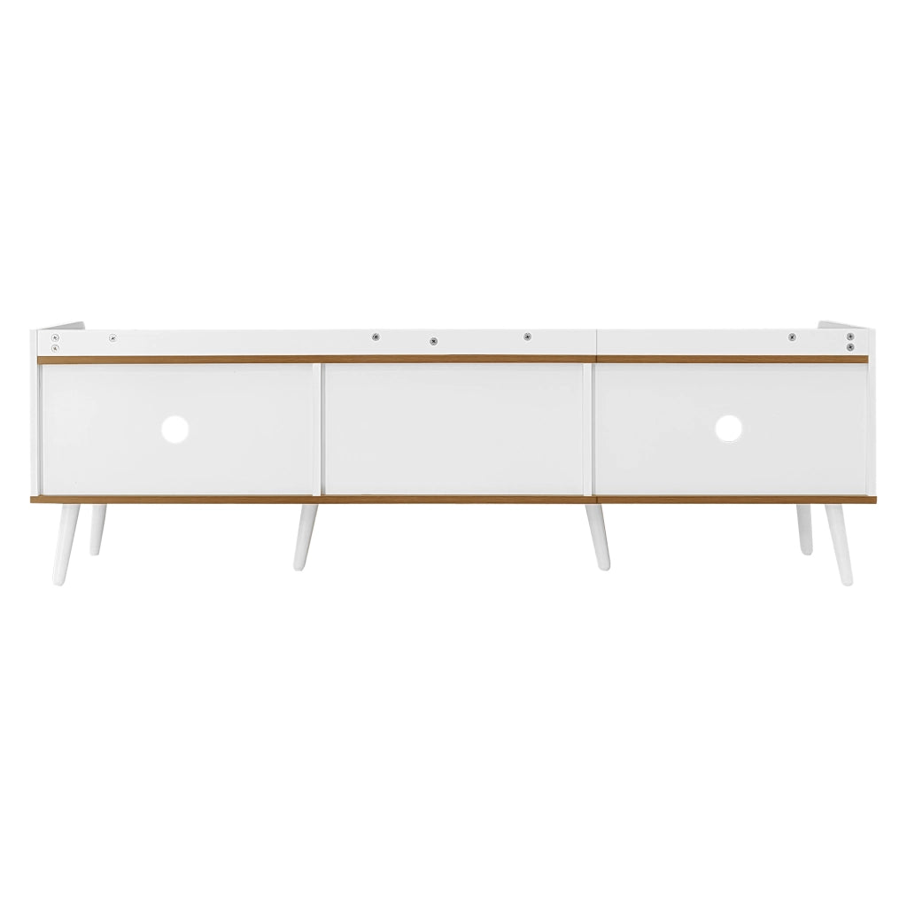 Mobile TV compatto - Zephmum- 160x39x49.5 cm- Bianco e legno naturale- Tre ante
