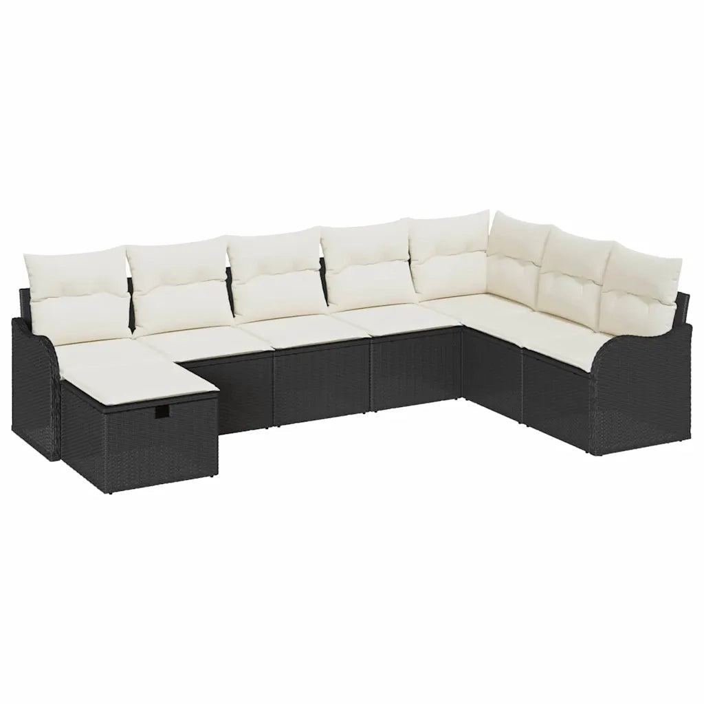 Set Divano da Giardino con cuscino 8 pcs Nero Poly Rattan