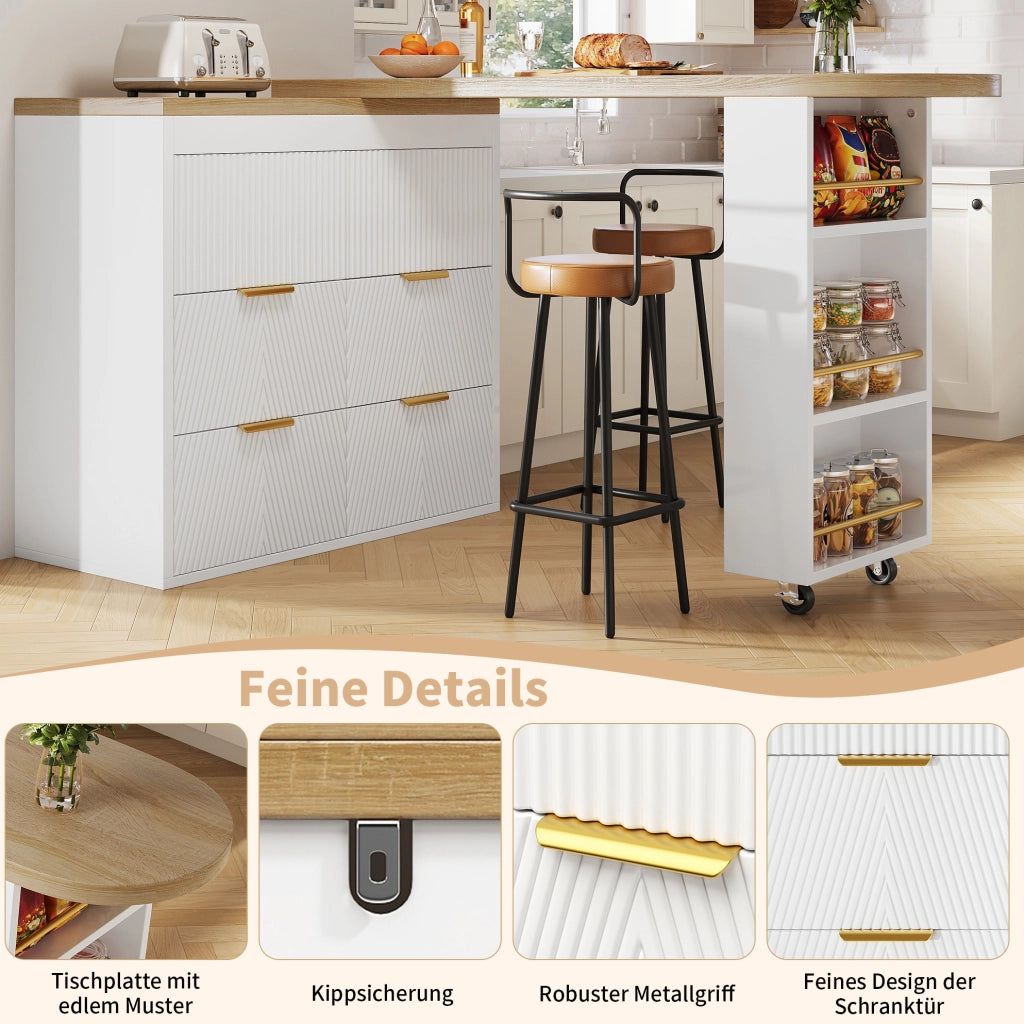 Bartisch mit 6 Schubladen und Kippsicherung, drehbar 360°, MDF Sideboard für Küche, Wohnzimmer oder Homeoffice