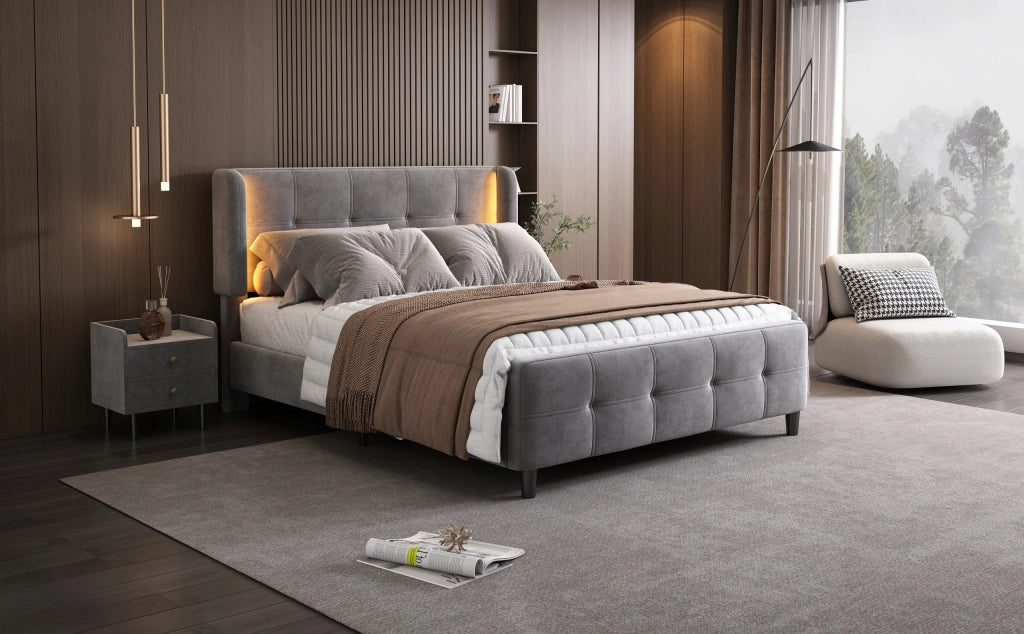 Letto Matrimoniale - Xylo - 140x200cm - Grigio - LED 16 Colori