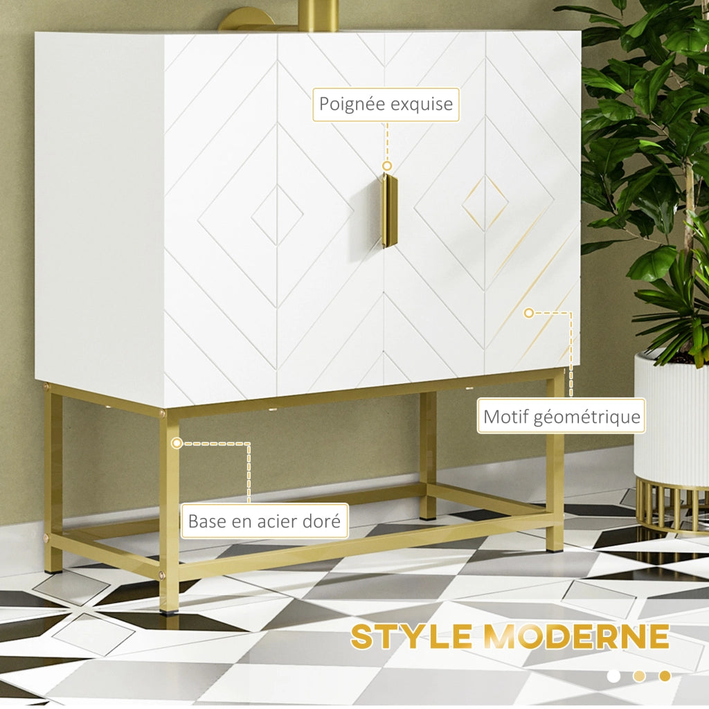 Mobile Sottolavabo Bagno con Ante e Piedi in Acciaio Dorato ¨C Zephmum ¨C Bianco 60x30x65 cm