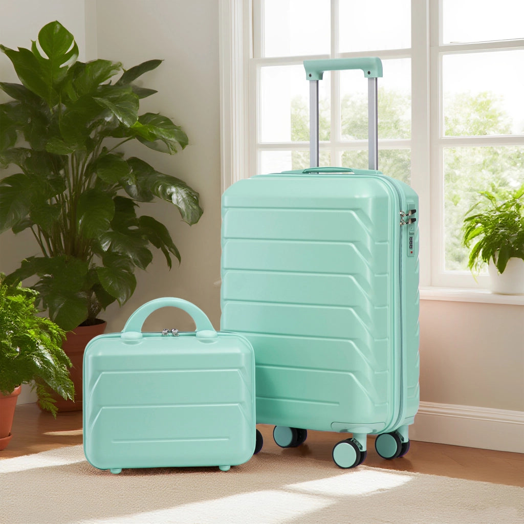 Set di 2 valigie girevoli in ABS da 14"/19" con lucchetto a combinazione e trousse da 14" (verde menta)