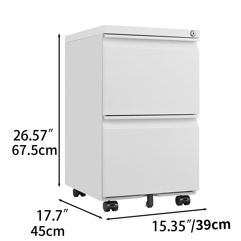 Archivio metallico mobile a 2 cassetti con serratura - Xylo - 25,6 pollici di altezza, bianco