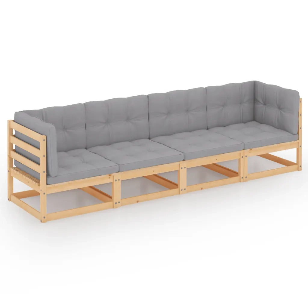 Divano da Giardino a 4 Posti con Cuscini Legno Massello di Pino 3076409