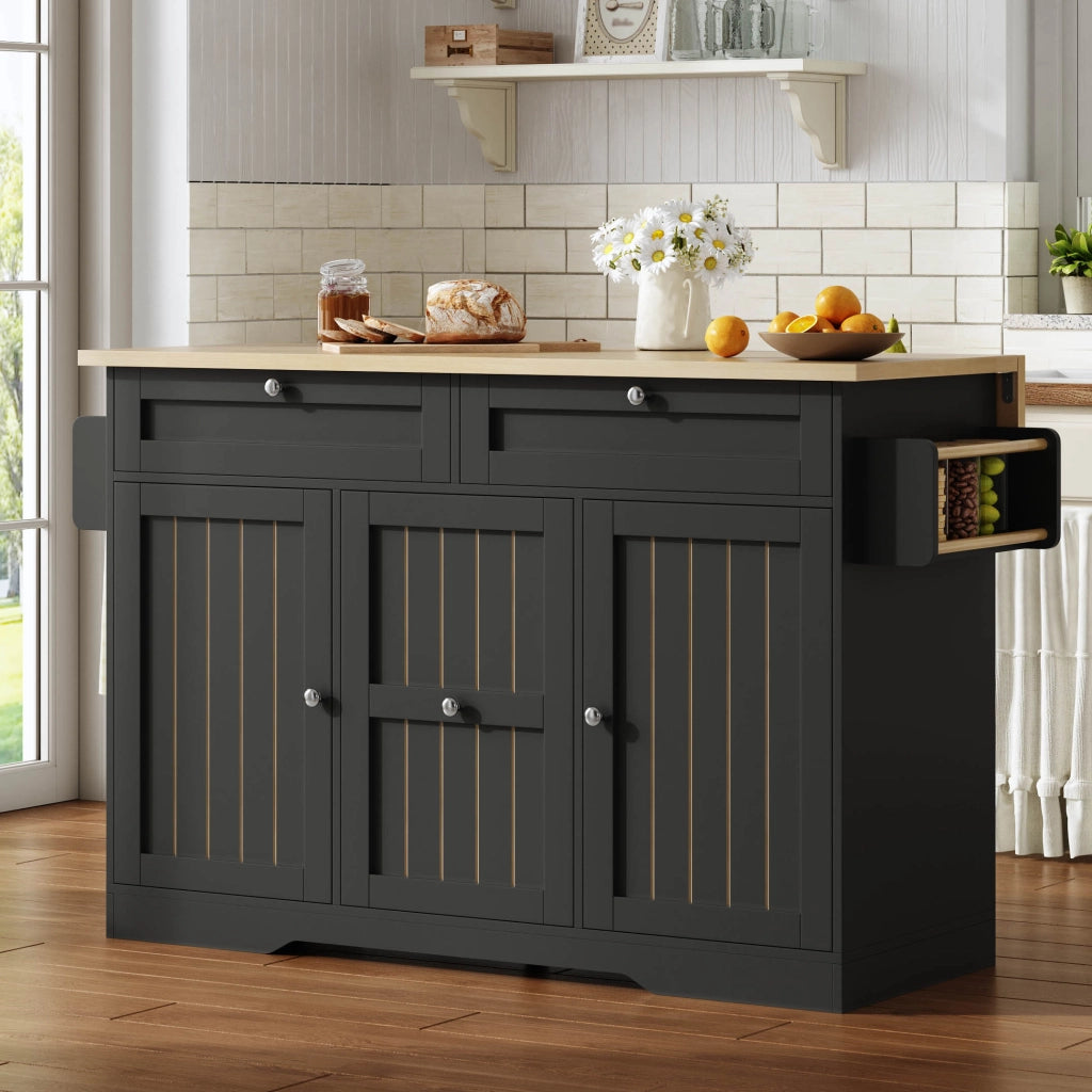 Mobile cucina con piano ribaltabile; 4 cassetti e ruote - per cucina - in MDF - nero