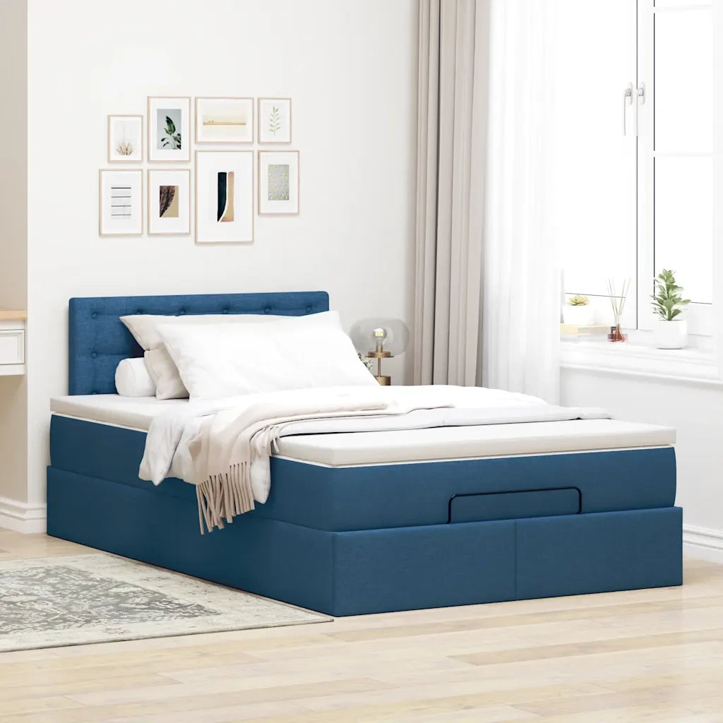 Struttura Letto Pouf con Materasso Blu 120x190 cm in Tessuto 3311614