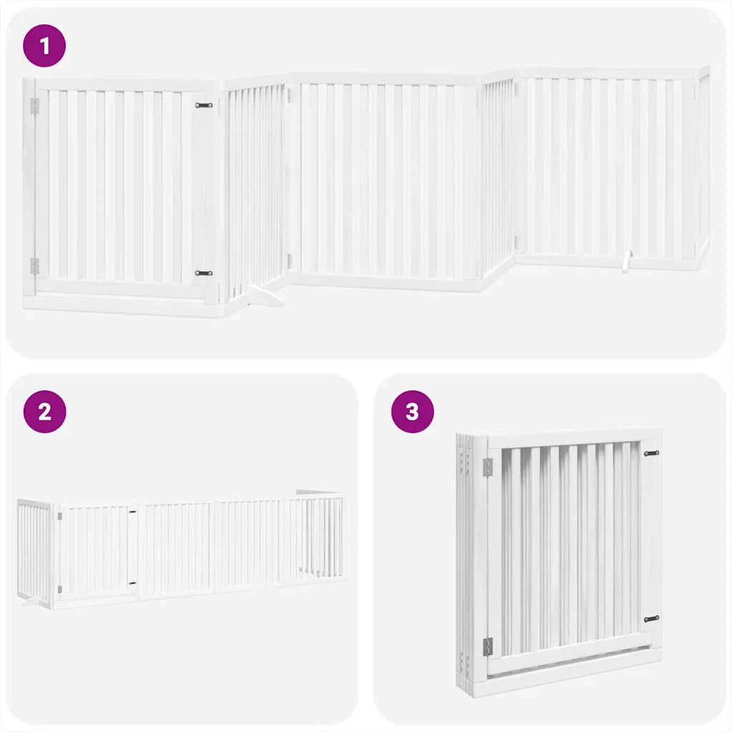 vidaXL Cancello Cani Porta Pieghevole Bianco 6 Pannelli 480 cm Pioppo