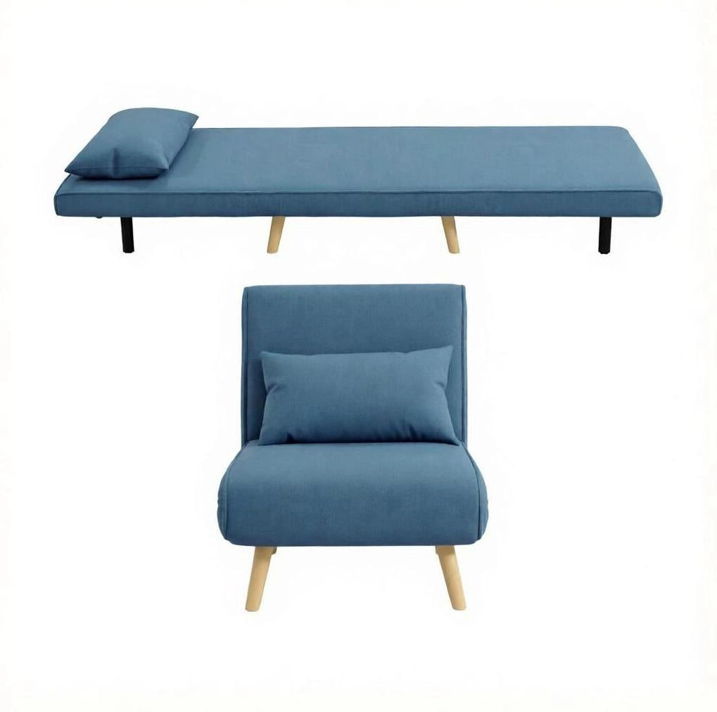 Poltrona letto singola blu con schienale regolabile a 5 posizioni