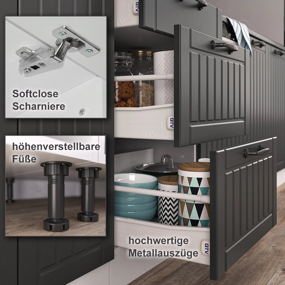 Cucina completa Fame-Line Antracite rustico/Bianco 140 cm senza piano di lavoro Vicco