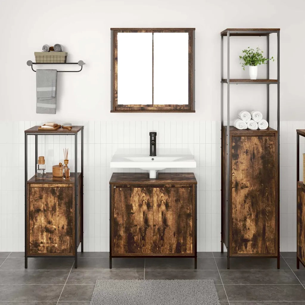 Set di mobili per il bagno 3 pcs Rovere Affumicato e Nero 3328396
