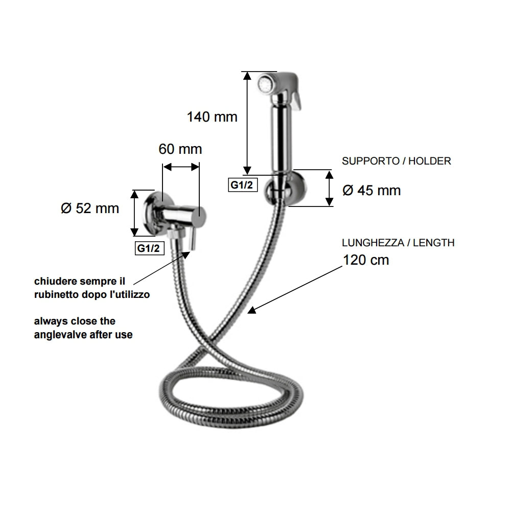 Set relax con doccetta bidet a pulsante, flessibile e rubinetto minimal all cromo