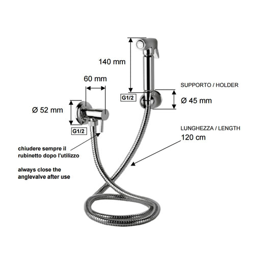 Set relax con doccetta bidet a pulsante, flessibile e rubinetto minimal all cromo