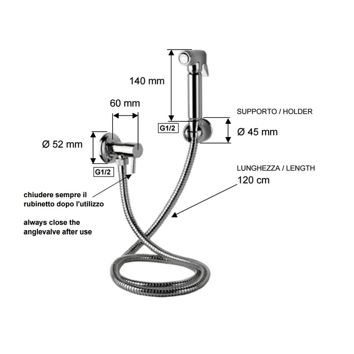 Set relax con doccetta bidet a pulsante, flessibile e rubinetto minimal all cromo