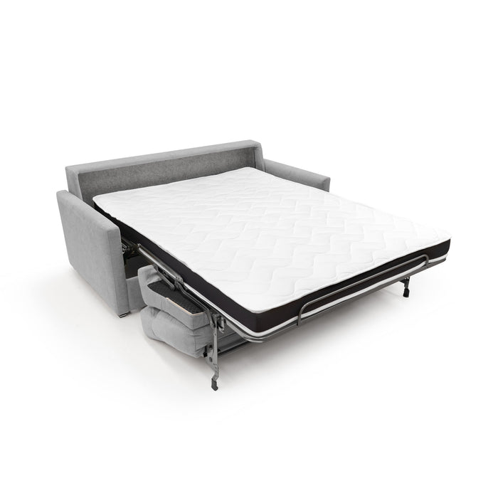Margot Divano letto matrimoniale con schienale morbido alto in tessuto T02 176 cm (mat. 140x197) grigio chiaro