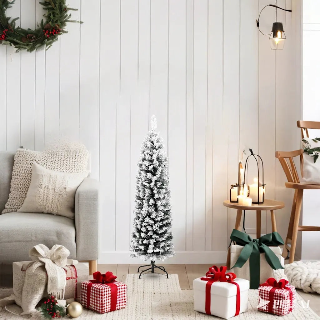 Albero di Natale Artificiale Sottile con Neve Verde 120 cm PVC cod mxl 17064