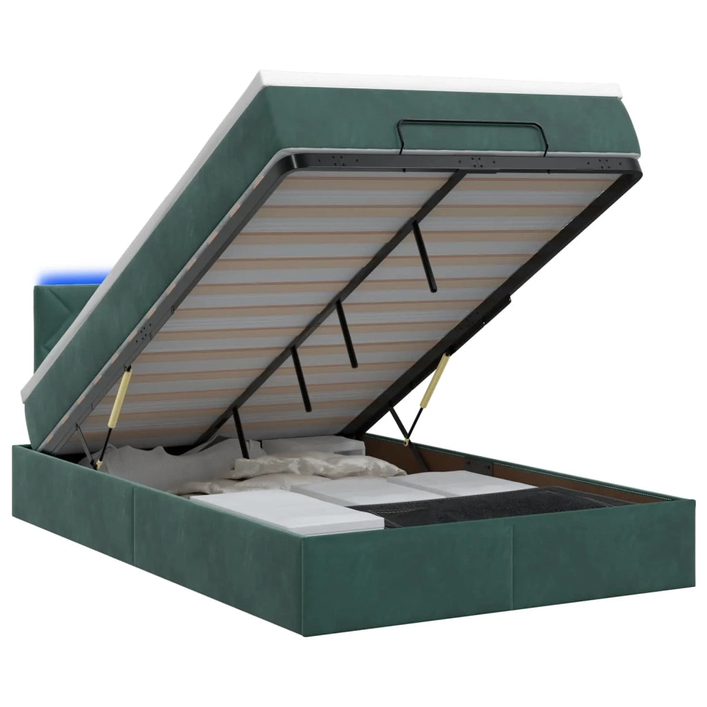 Letto Ottomano con Materasso e LED Verde Scuro 120 x 190 cm 3458364