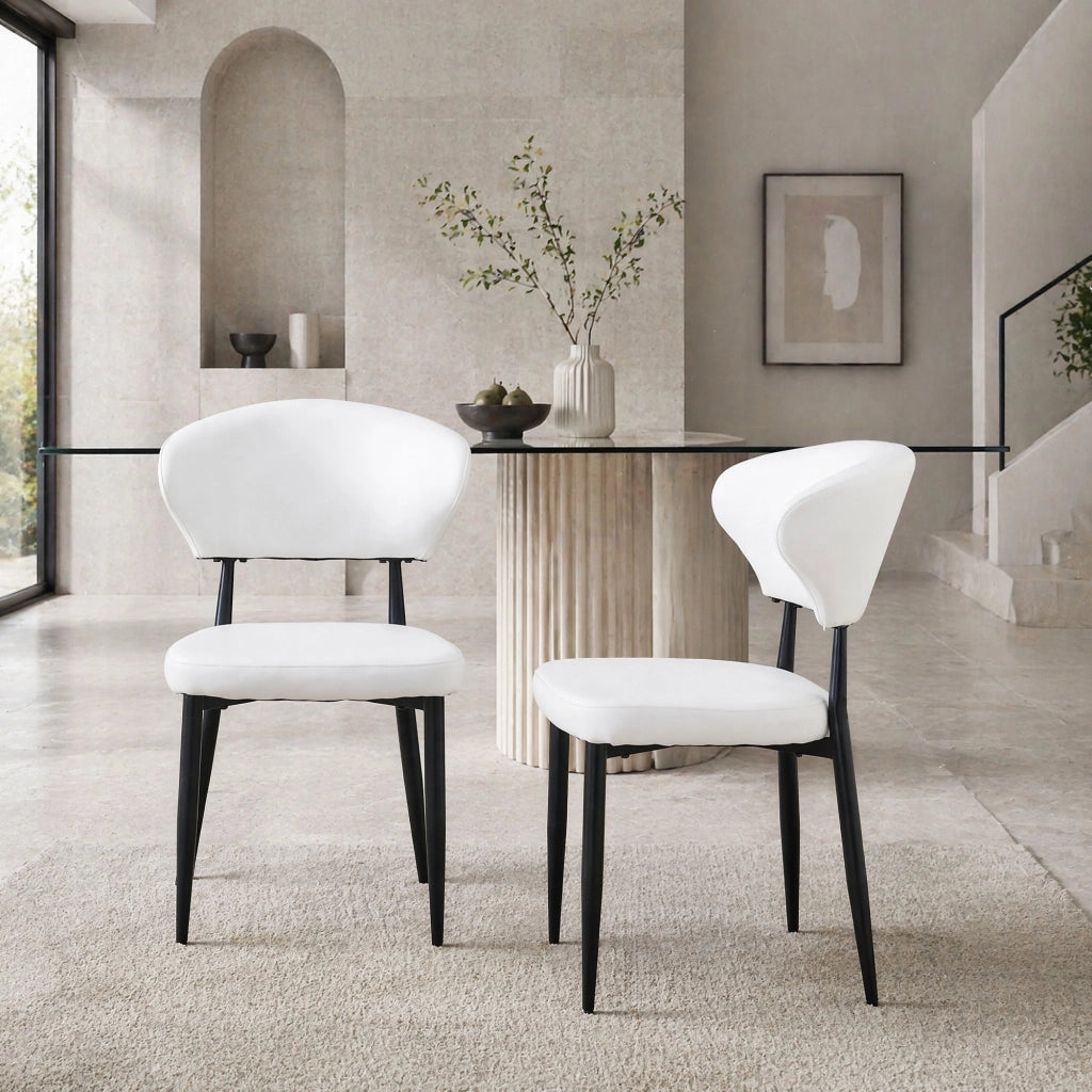 Sedia da Pranzo Set da 2 con Schienale Ergonomico Curvo e Gambe in Metallo, PU Bianco e Nero