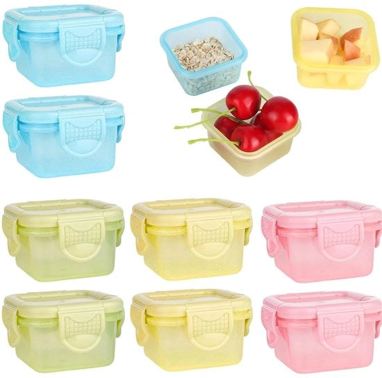 Set di 8 piccole ciotole con coperchio, contenitori in plastica per congelazione da 60 ml, piccoli contenitori per insalata in plastica riciclabile, set di contenitori per conservazione alimentare per il conservare alimenti, frutta, snack, erbe, salse