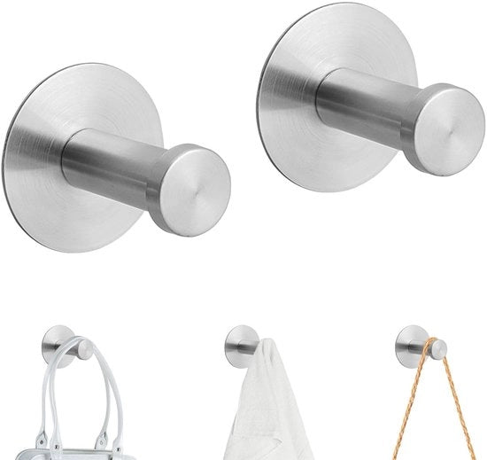 Set di Manubri per Asciugamani - Autoadesivi - Acciaio Inossidabile - Kit da 2 - Diametro 50 mm - Impermeabile - Installazione Facile - Manubri per Asciugamani