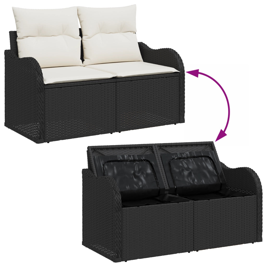 Set Divano da Giardino  5 Pezzi con Cuscini Rattan Polimerico Nero Acacia