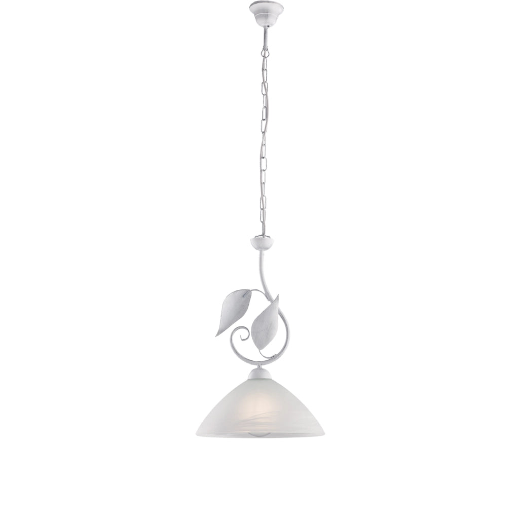 Sospensione Classica Esse 1 Luce Ferro Battuto E Vetro Bianco E Argento