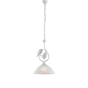 Sospensione Classica Esse 1 Luce Ferro Battuto E Vetro Bianco E Argento