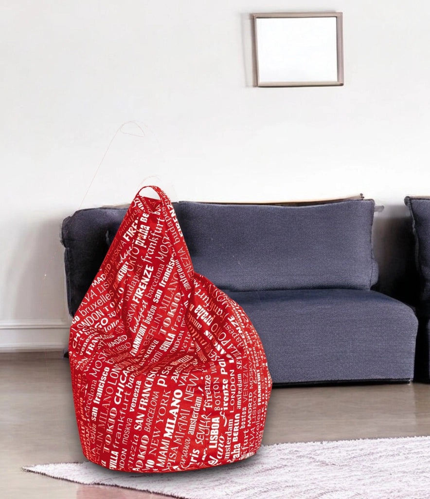 Poltrona a sacco con fantasia con Marisa, colore rosso e bianco, Misure 80 x 120 x 80 cm