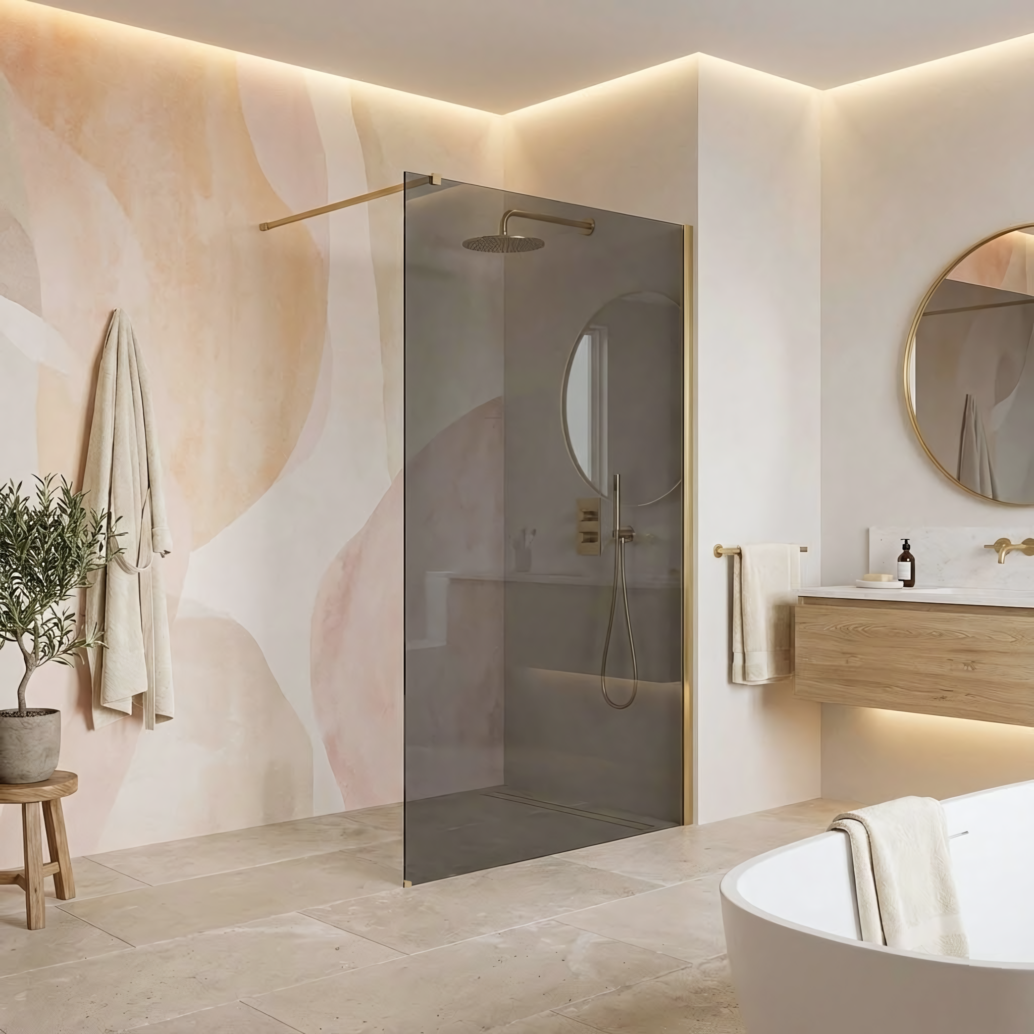 Parete Doccia Rea Flexi Grey / Brush Gold 130