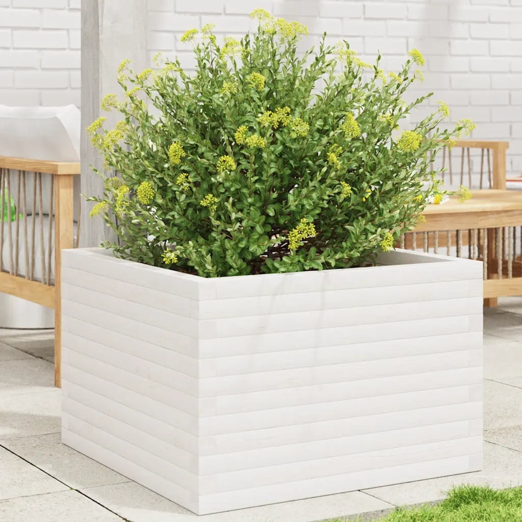 Fioriera | Cassetta per fiori | Vaso da Giardino Bianca 70x70x46 cm Legno Massello di Pino