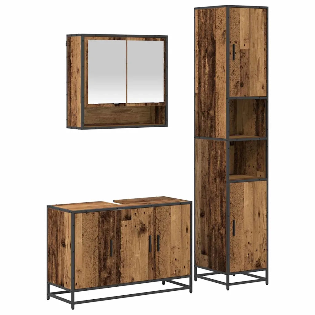 Set di mobili per il bagno con lo scaffale 3 pcs Legno vecchio