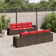 Set Divani da Giardino 9 pz con Cuscini Marrone in Polyrattan 3222353