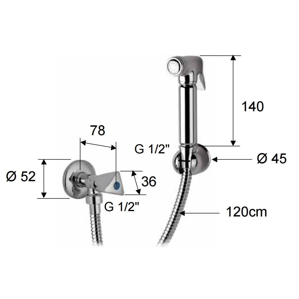 Set doccetta bidet con doccia a pulsante, flessibile, rubinetto e supporto lux - set relax
