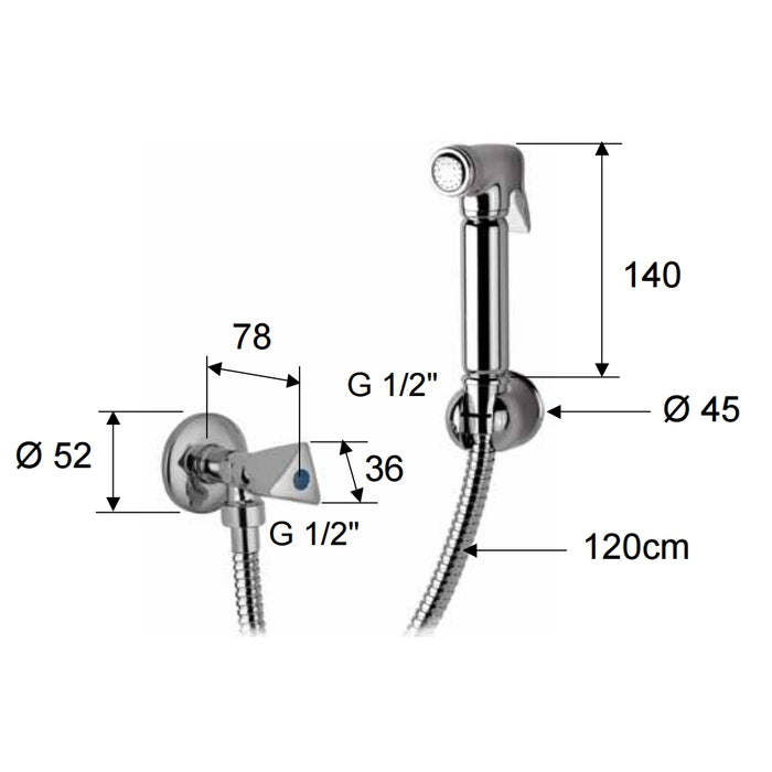 Set doccetta bidet con doccia a pulsante, flessibile, rubinetto e supporto lux - set relax