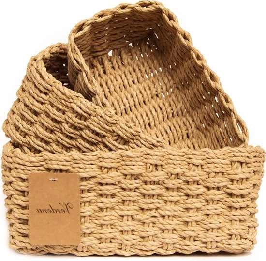 Set di 3 contenitori di archiviazione - carta di riciclo - cesta intrecciata - tavoli da carico per commode - tavoli da cucina e soggiorno